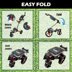 AXGLO - Vente chariot manuel 3 roues de golf V2 Push Cart Noir/Rouge